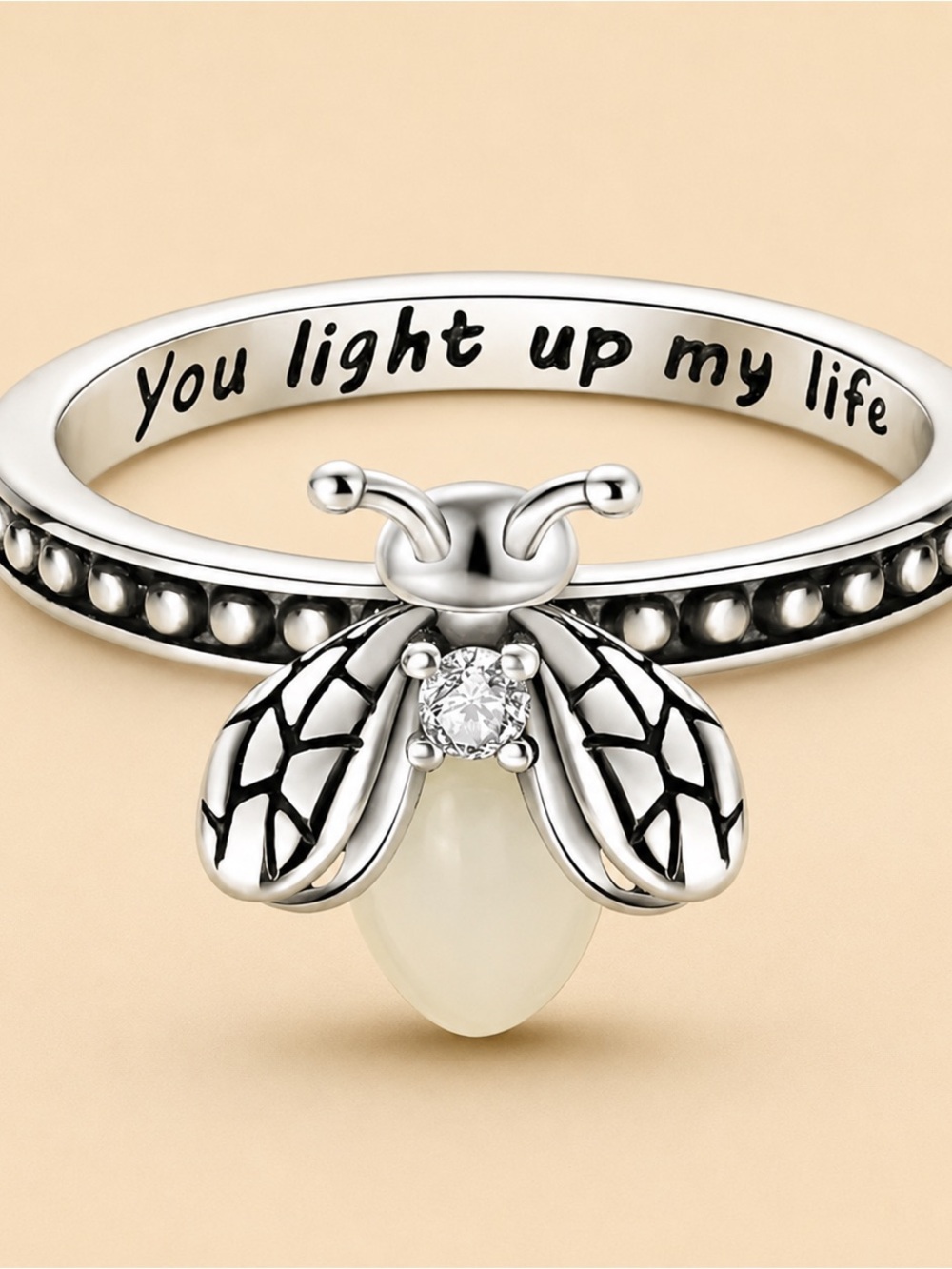 'You Light Up My Life' Bee Ring with Opal Accent - Sterling Silver 925